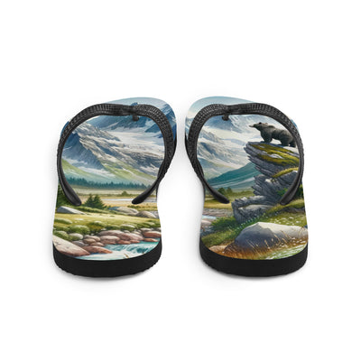 Aquarellmalerei eines Bären und der sommerlichen Alpenschönheit mit schneebedeckten Ketten - Flip Flops camping xxx yyy zzz