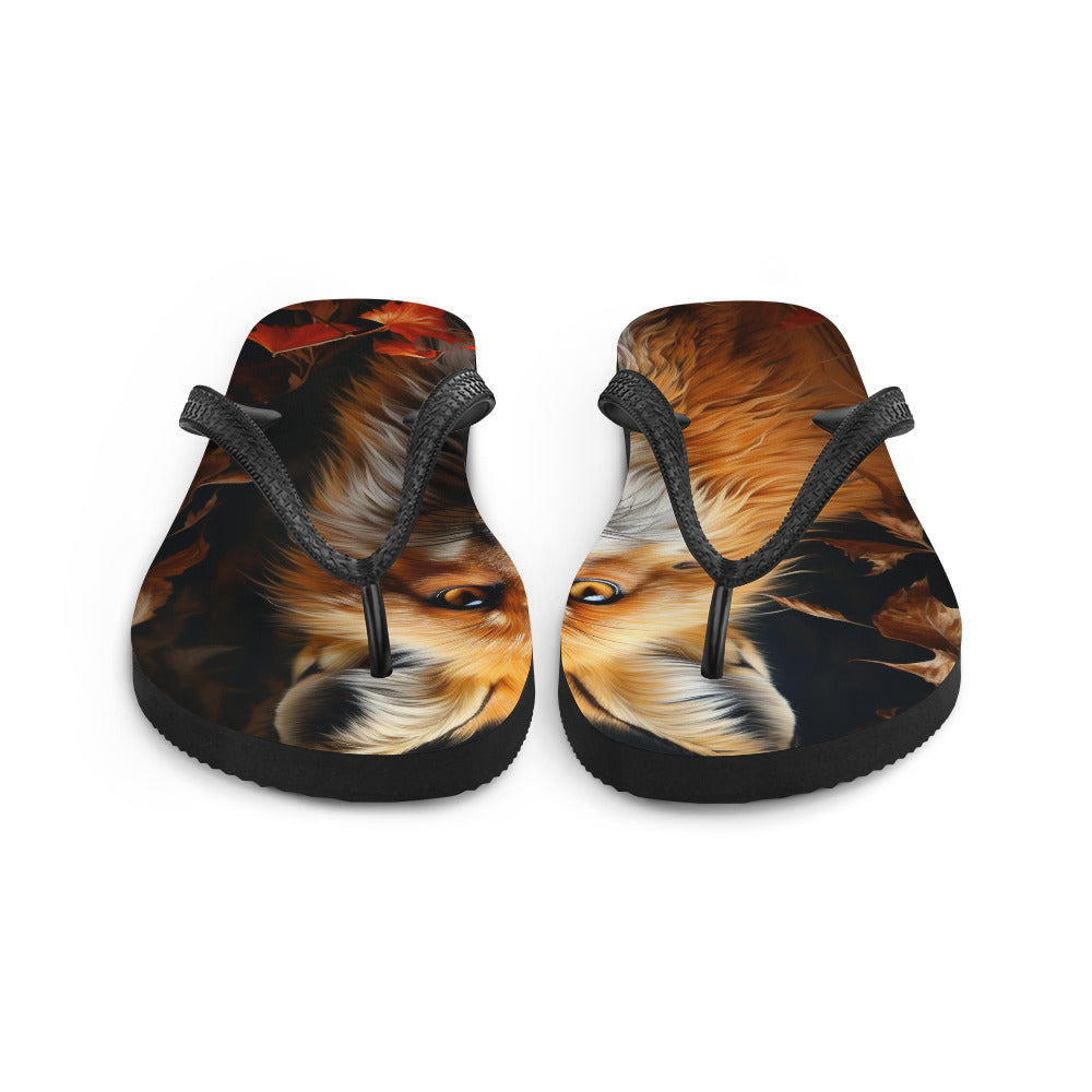 Fuchs Porträt und Herbstblätter - Malerei - Flip Flops camping xxx