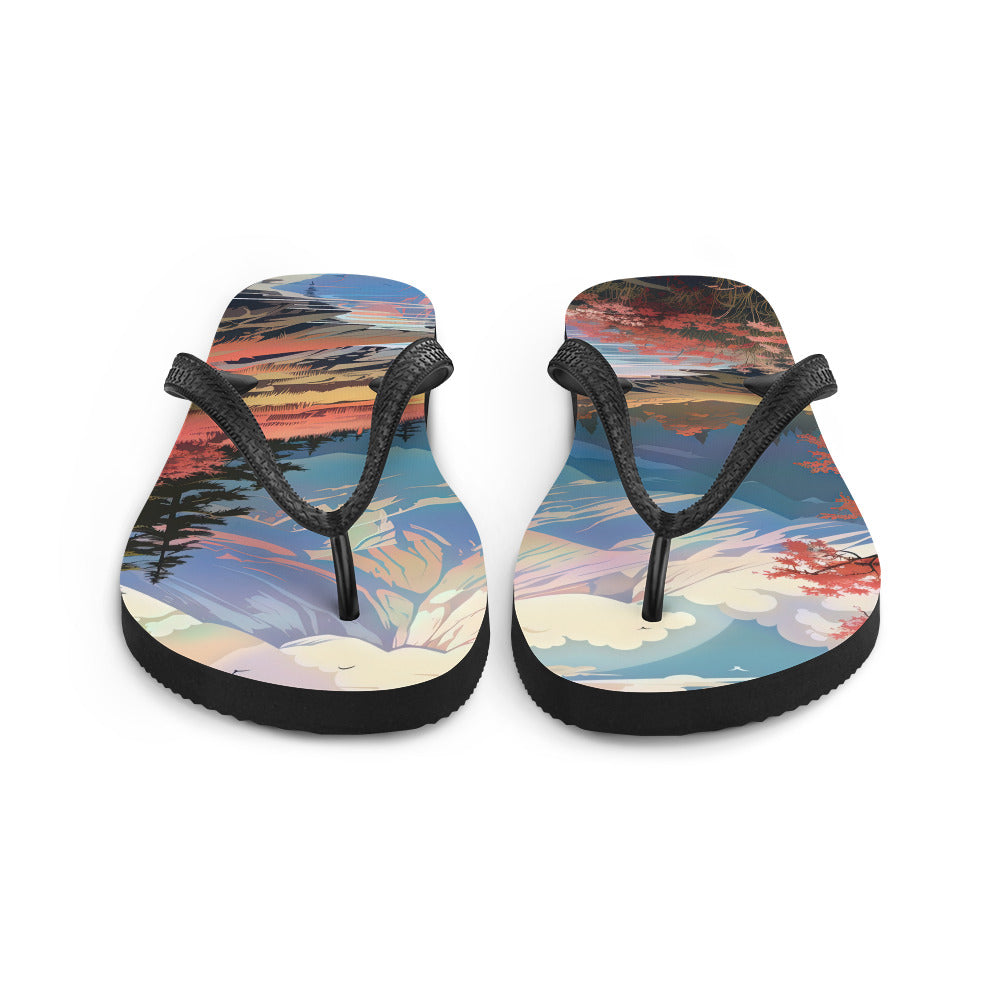 Berge. Fluss und Blumen - Malerei - Flip Flops berge xxx