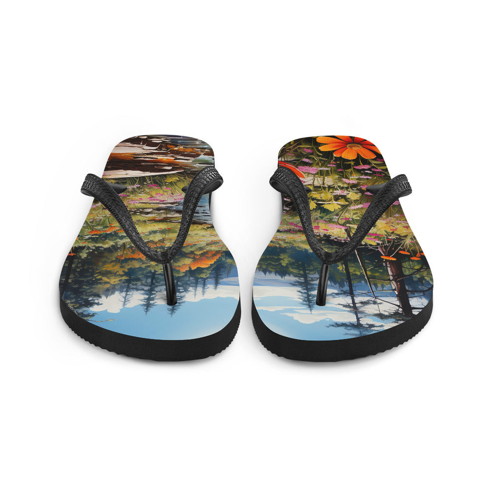 Berge, schöne Blumen und Bach im Wald - Flip Flops berge xxx