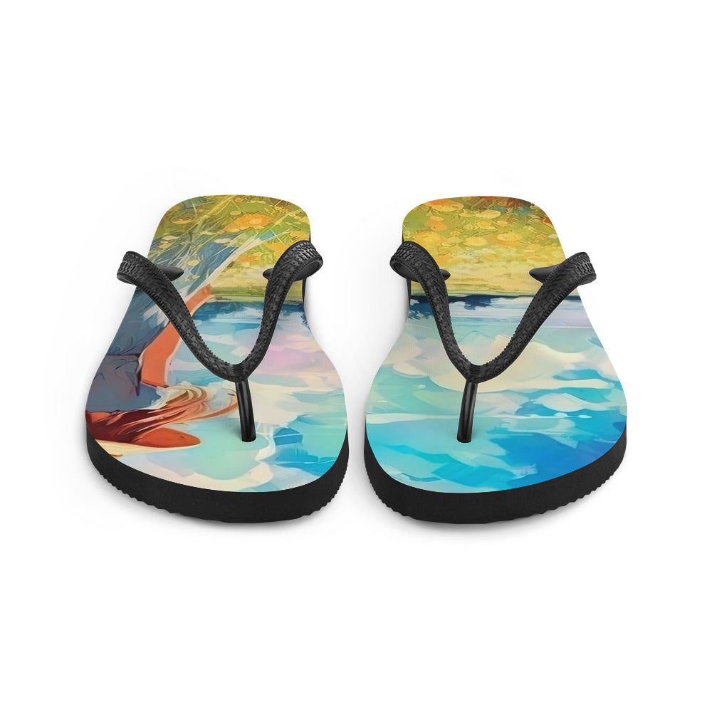 Dame mit Hut im Feld mit Blumen - Landschaftsmalerei - Flip Flops camping xxx