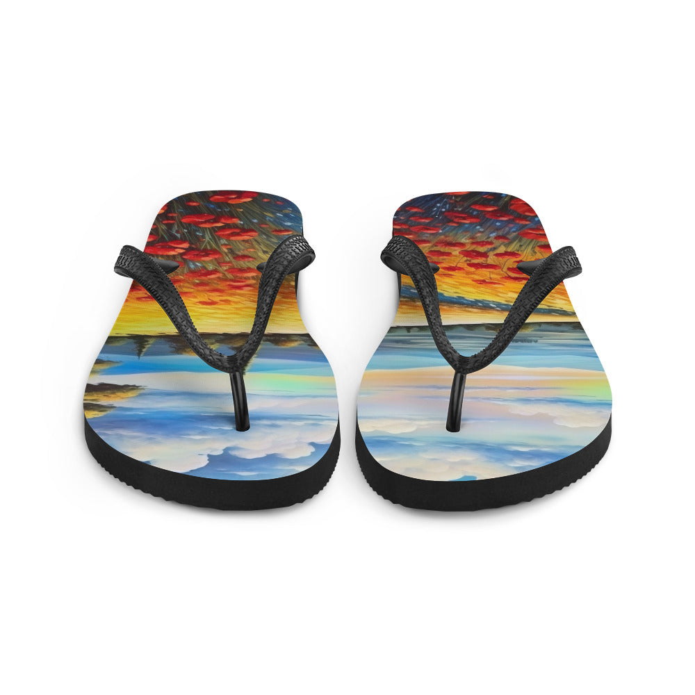 Feld mit roten Blumen und Berglandschaft - Landschaftsmalerei - Flip Flops berge xxx