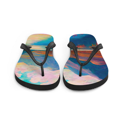 Berglandschaft und Bergsee - Farbige Ölmalerei - Flip Flops berge xxx