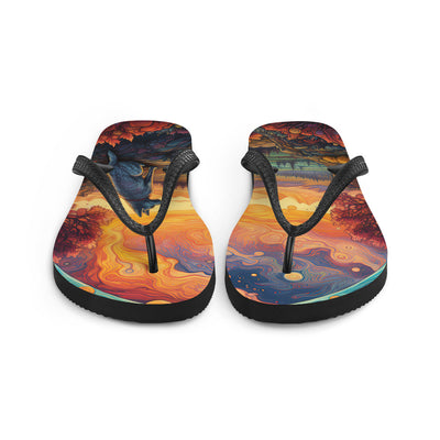 Hund auf Felsen - Epische bunte Landschaft - Malerei - Flip Flops camping xxx