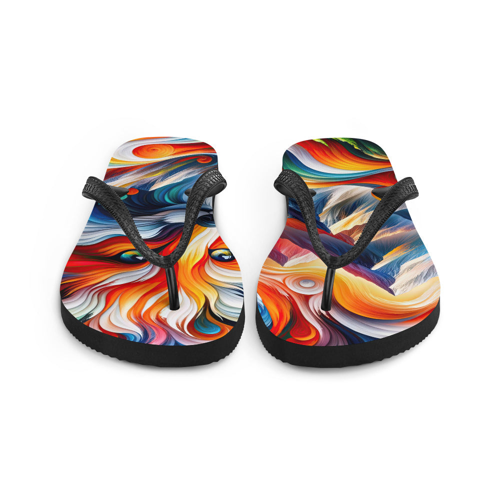 Abstrakte Kunst der Alpen voller lebendiger Farben und dynamischer Bewegung. Es dominiert ein farbiger Fuchs - Flip Flops camping xxx yyy zzz