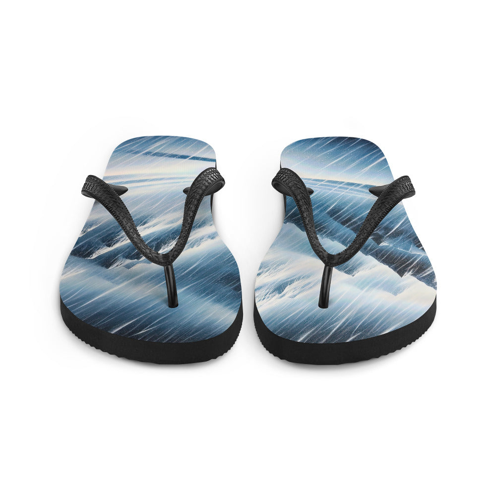 Wanderer und Bergsteiger im Schneesturm: Acrylgemälde der Alpen - Flip Flops wandern xxx yyy zzz