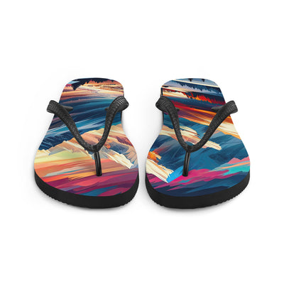 Moderne geometrische Alpen Kunst: Warmer Sonnenuntergangs Schein auf Schneegipfeln - Flip Flops berge xxx yyy zzz