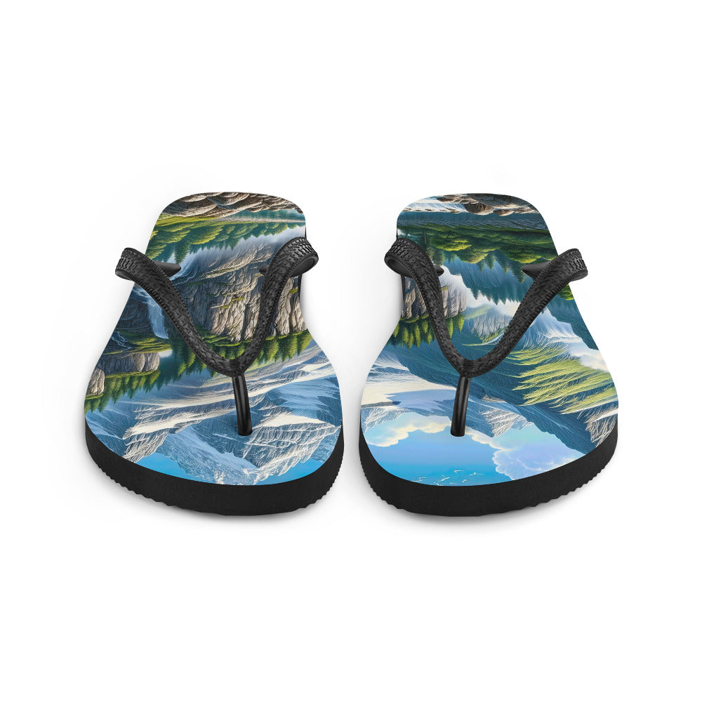 Illustration einer unberührten Alpenkulisse im Hochsommer. Wasserfall und See - Flip Flops berge xxx yyy zzz