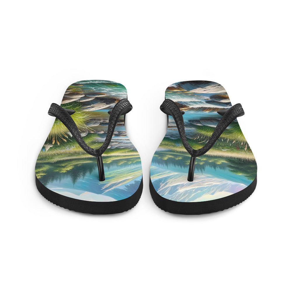 Sanfter Gebirgsbach in Ölgemälde, klares Wasser über glatten Felsen - Flip Flops berge xxx yyy zzz