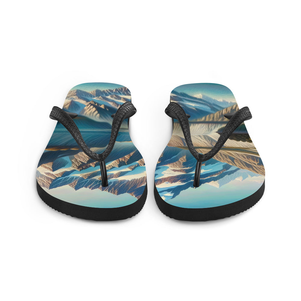 Ölgemälde eines unberührten Sees, der die Bergkette spiegelt - Flip Flops berge xxx yyy zzz