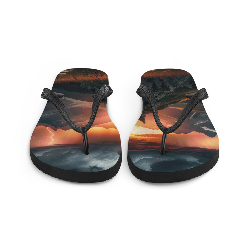 Foto einer Alpenburg bei stürmischem Sonnenuntergang, dramatische Wolken und Sonnenstrahlen - Flip Flops berge xxx yyy zzz