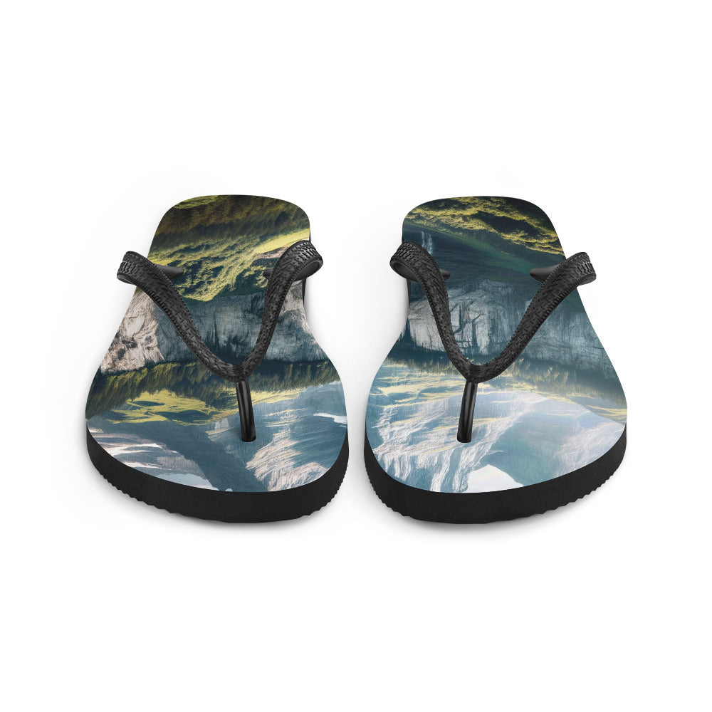 Foto der sommerlichen Alpen mit üppigen Gipfeln und Wasserfall - Flip Flops berge xxx yyy zzz