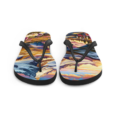 Quadratische Illustration der Alpen mit schneebedeckten Gipfeln und Wildblumen - Flip Flops berge xxx yyy zzz