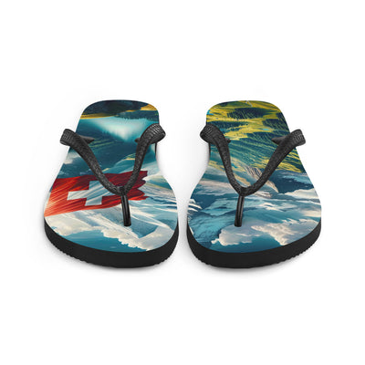 Ultraepische, fotorealistische Darstellung der Schweizer Alpenlandschaft mit Schweizer Flagge - Flip Flops berge xxx yyy zzz