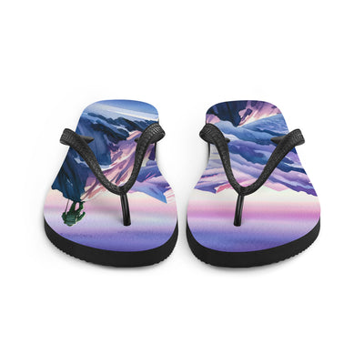 Aquarell eines Bergsteigers auf einem Alpengipfel in der Abenddämmerung - Flip Flops wandern xxx yyy zzz