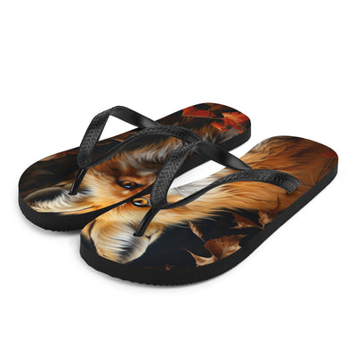 Fuchs Porträt und Herbstblätter - Malerei - Flip Flops camping xxx L