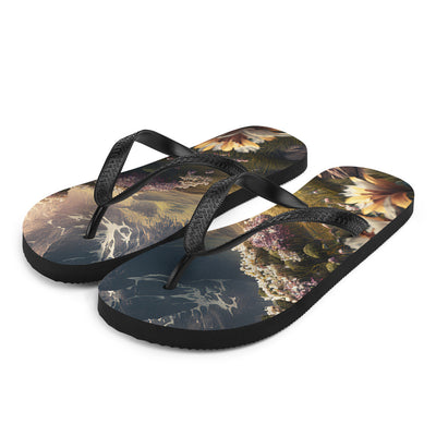 Epischer Berg, steiniger Weg und Blumen - Realistische Malerei - Flip Flops berge xxx L