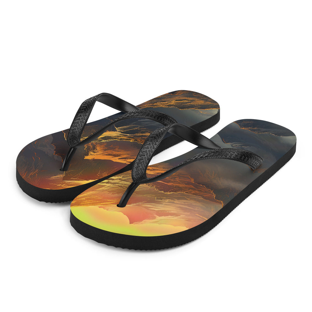 Wunderschöne Himalaya Gebirge im Nebel und Sonnenuntergang - Malerei - Flip Flops berge xxx L