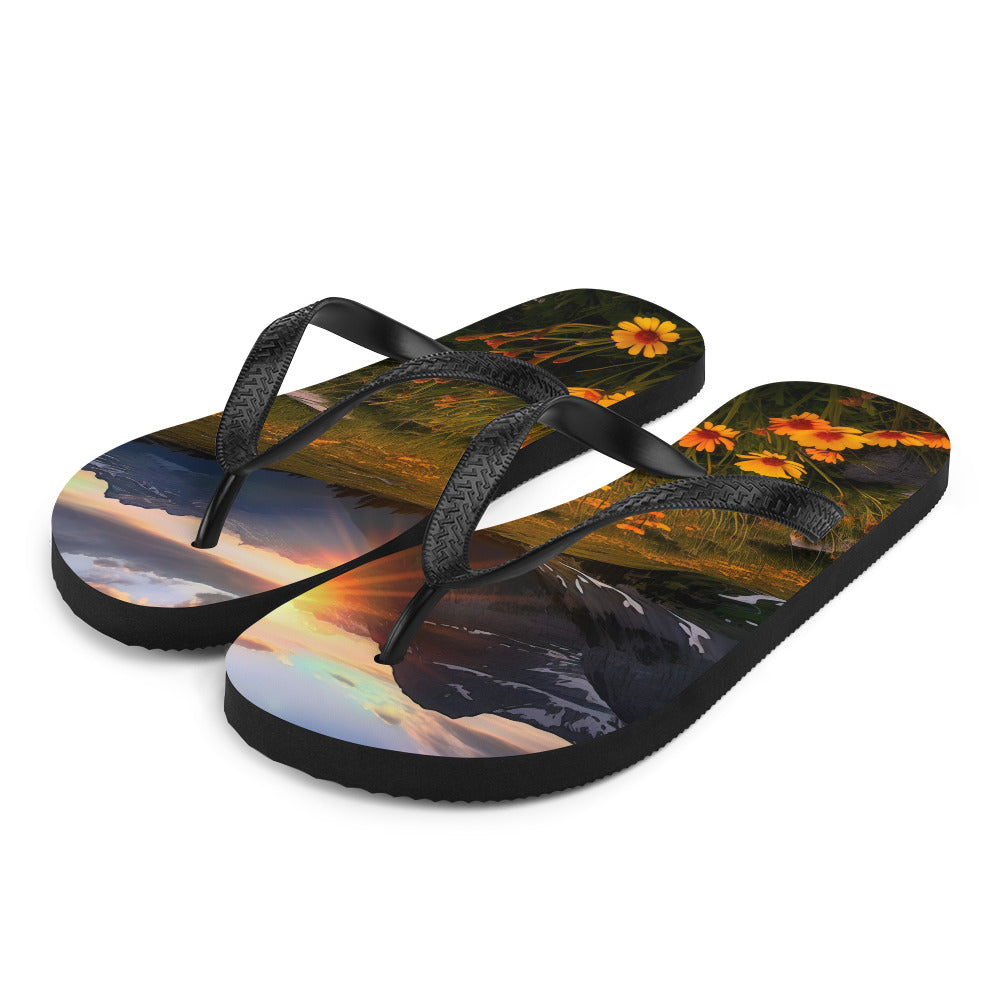 Gebirge, Sonnenblumen und Sonnenaufgang - Flip Flops berge xxx L