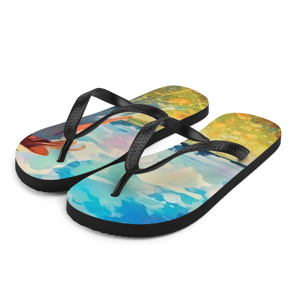 Dame mit Hut im Feld mit Blumen - Landschaftsmalerei - Flip Flops camping xxx L