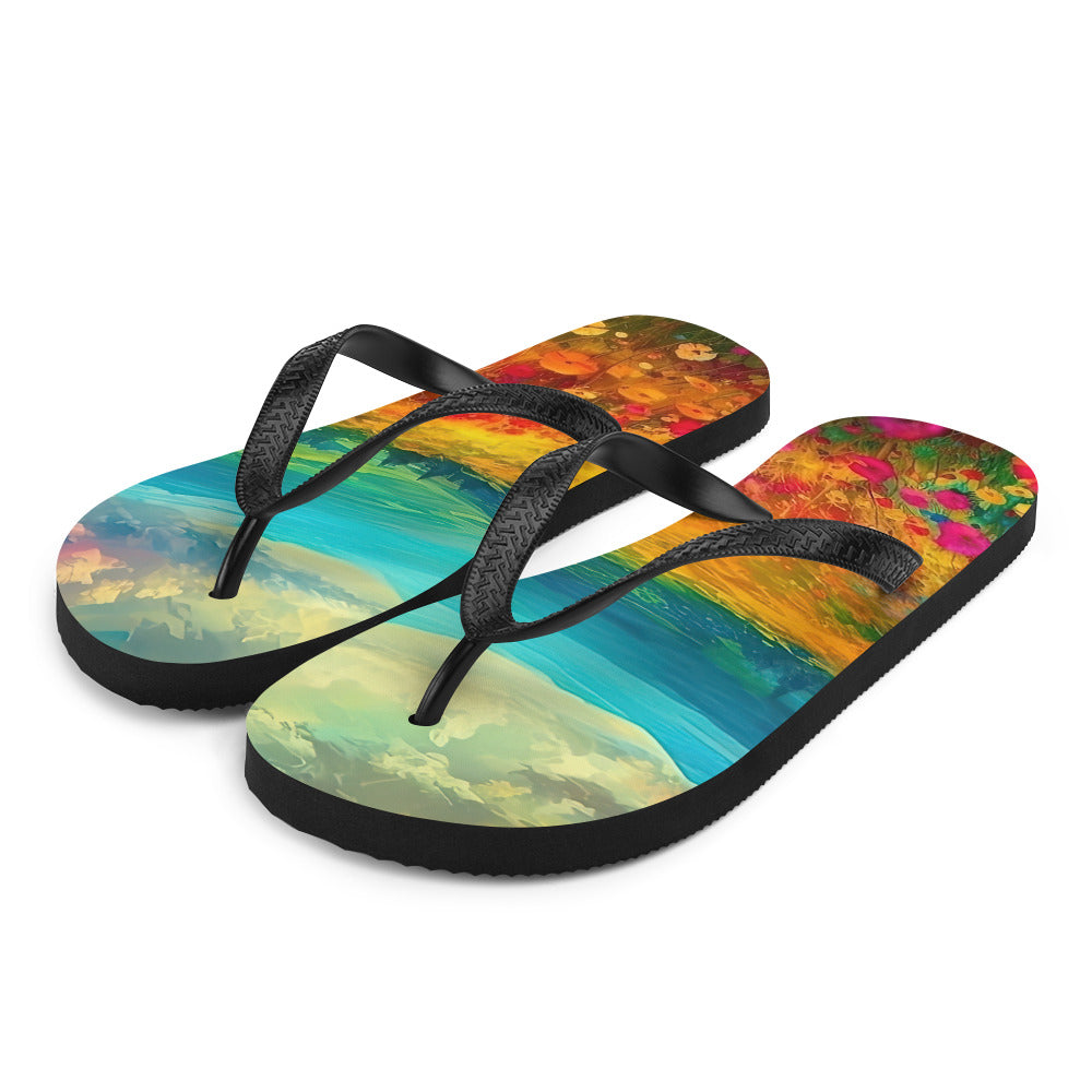 Berglandschaft und schöne farbige Blumen - Malerei - Flip Flops berge xxx L