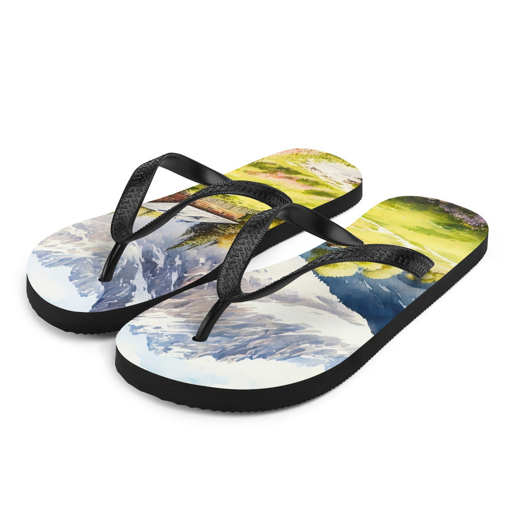 Epische Berge und Berghütte - Landschaftsmalerei - Flip Flops berge xxx L