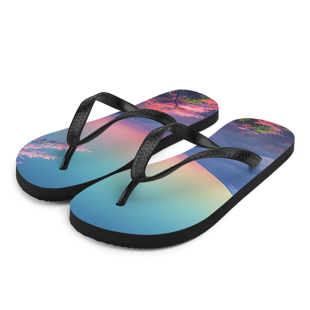 Berg und Wald mit pinken Bäumen - Landschaftsmalerei - Flip Flops berge xxx L