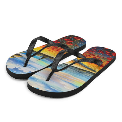 Feld mit roten Blumen und Berglandschaft - Landschaftsmalerei - Flip Flops berge xxx L