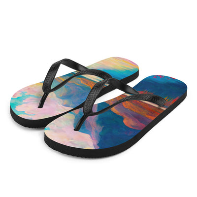 Berglandschaft und Bergsee - Farbige Ölmalerei - Flip Flops berge xxx L