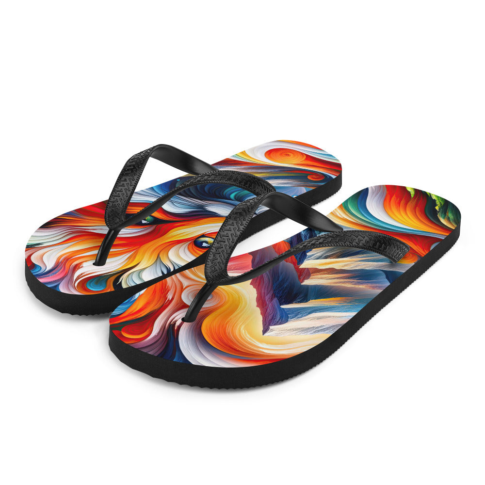 Abstrakte Kunst der Alpen voller lebendiger Farben und dynamischer Bewegung. Es dominiert ein farbiger Fuchs - Flip Flops camping xxx yyy zzz L