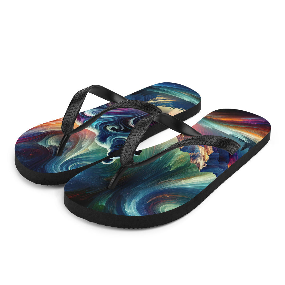 Abstrakte Kunst, die majestätischen Alpen mit Farben und komplizierten Mustern darstellt. Markante Bären Silhouette - Sublimation Flip camping xxx yyy zzz L