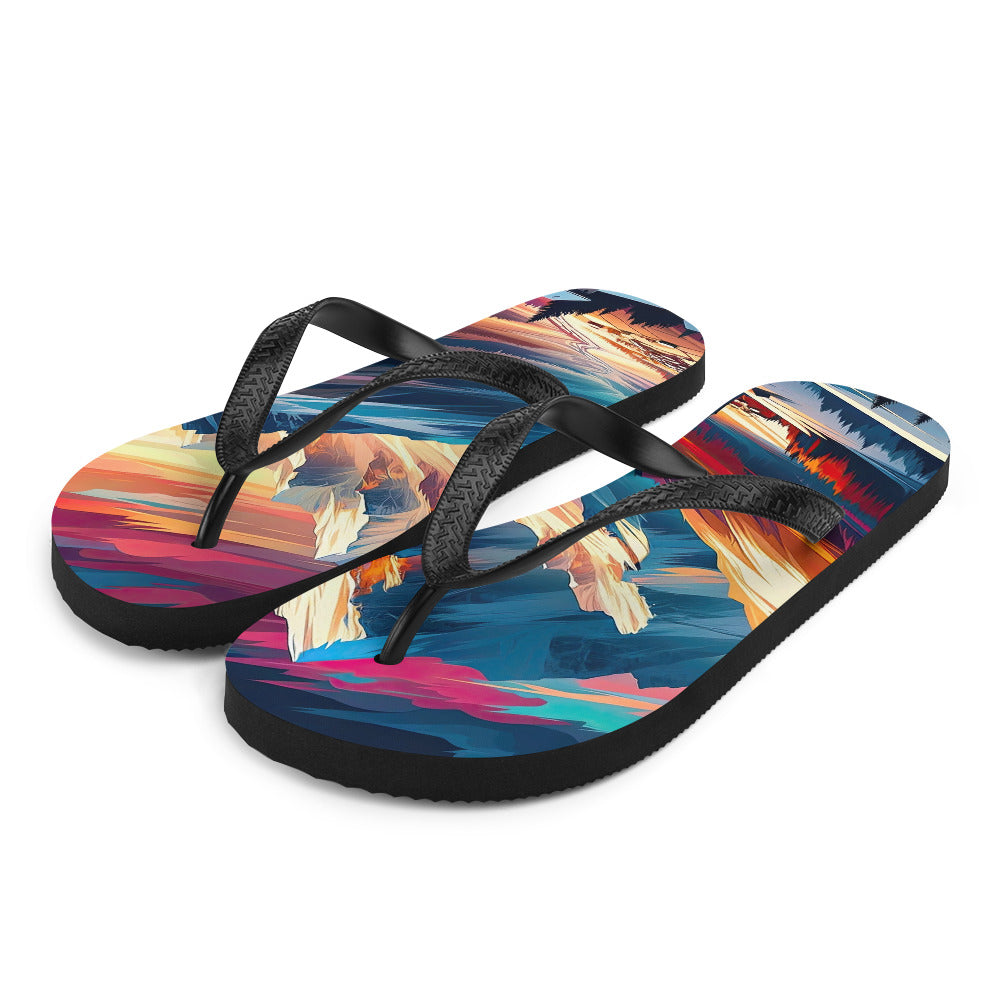 Moderne geometrische Alpen Kunst: Warmer Sonnenuntergangs Schein auf Schneegipfeln - Flip Flops berge xxx yyy zzz L