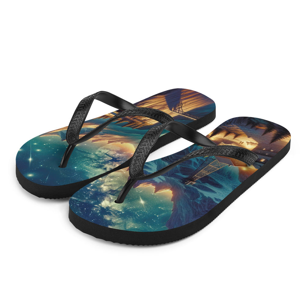 Alpine Wildnis mit Bergdorf unter sternenklarem Nachthimmel - Flip Flops berge xxx yyy zzz L