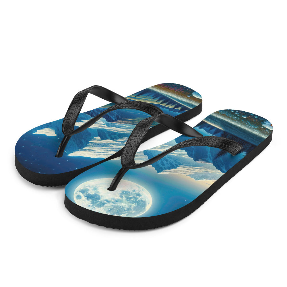 Klare frühlingshafte Alpennacht mit Blumen und Vollmond über Schneegipfeln - Flip Flops berge xxx yyy zzz L