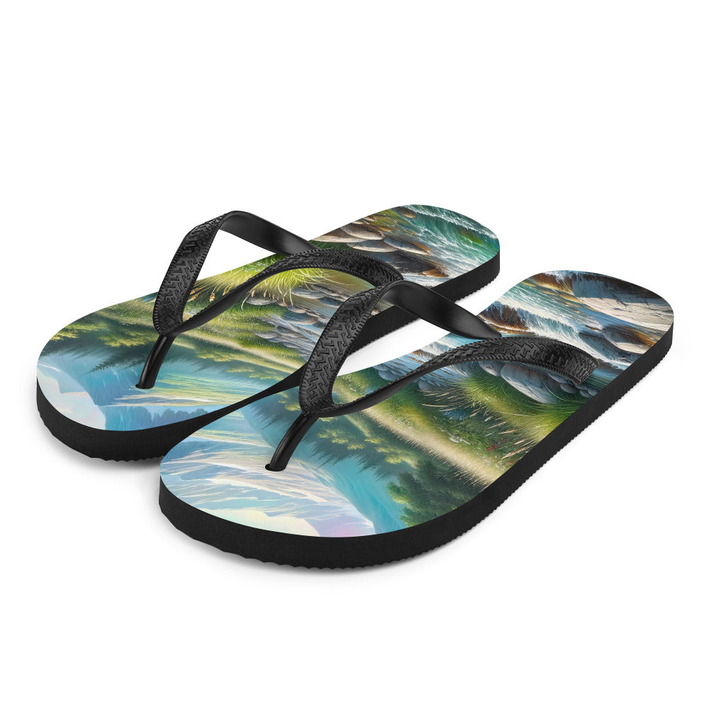 Sanfter Gebirgsbach in Ölgemälde, klares Wasser über glatten Felsen - Flip Flops berge xxx yyy zzz L