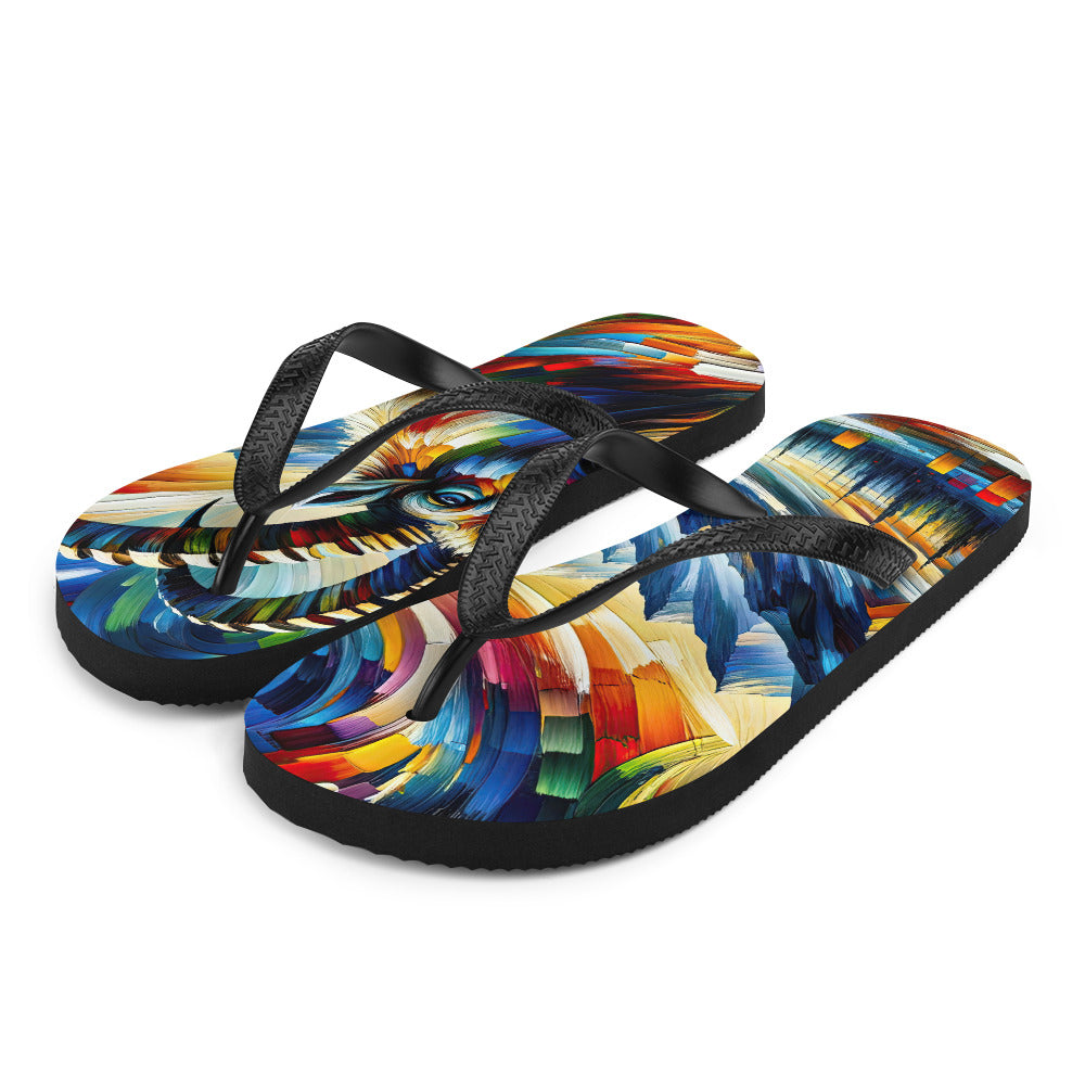 Alpen-Ölgemälde mit kräftigen Farben und Bergsteinbock in lebendiger Szenerie - Flip Flops berge xxx yyy zzz L