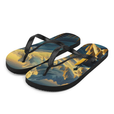 Ölgemälde eines Wanderers bei Morgendämmerung auf Alpengipfeln mit goldenem Sonnenlicht - Flip Flops wandern xxx yyy zzz L