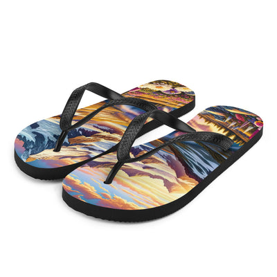 Quadratische Illustration der Alpen mit schneebedeckten Gipfeln und Wildblumen - Flip Flops berge xxx yyy zzz L