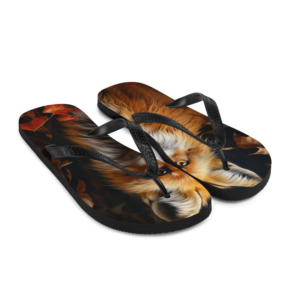 Fuchs Porträt und Herbstblätter - Malerei - Flip Flops camping xxx