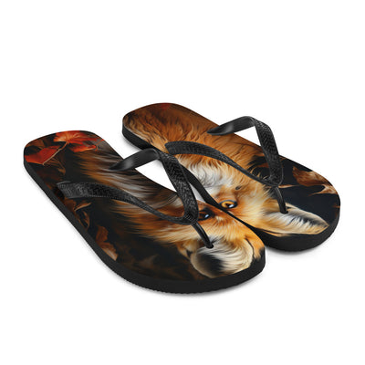 Fuchs Porträt und Herbstblätter - Malerei - Flip Flops camping xxx