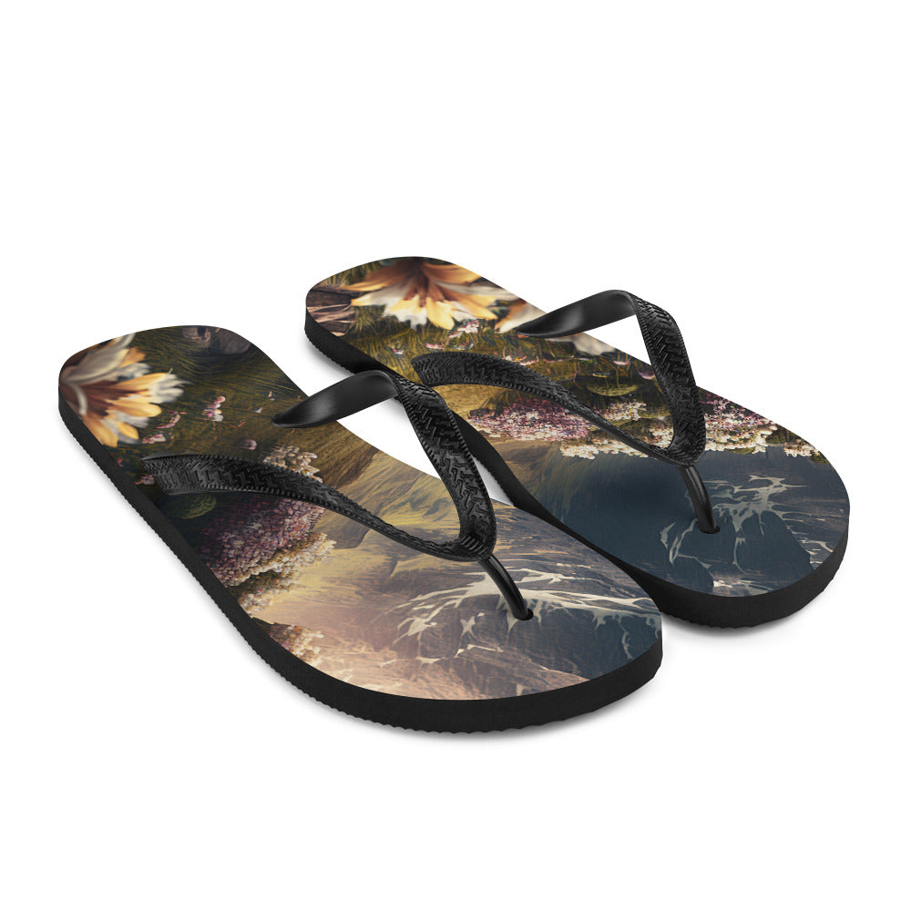 Epischer Berg, steiniger Weg und Blumen - Realistische Malerei - Flip Flops berge xxx