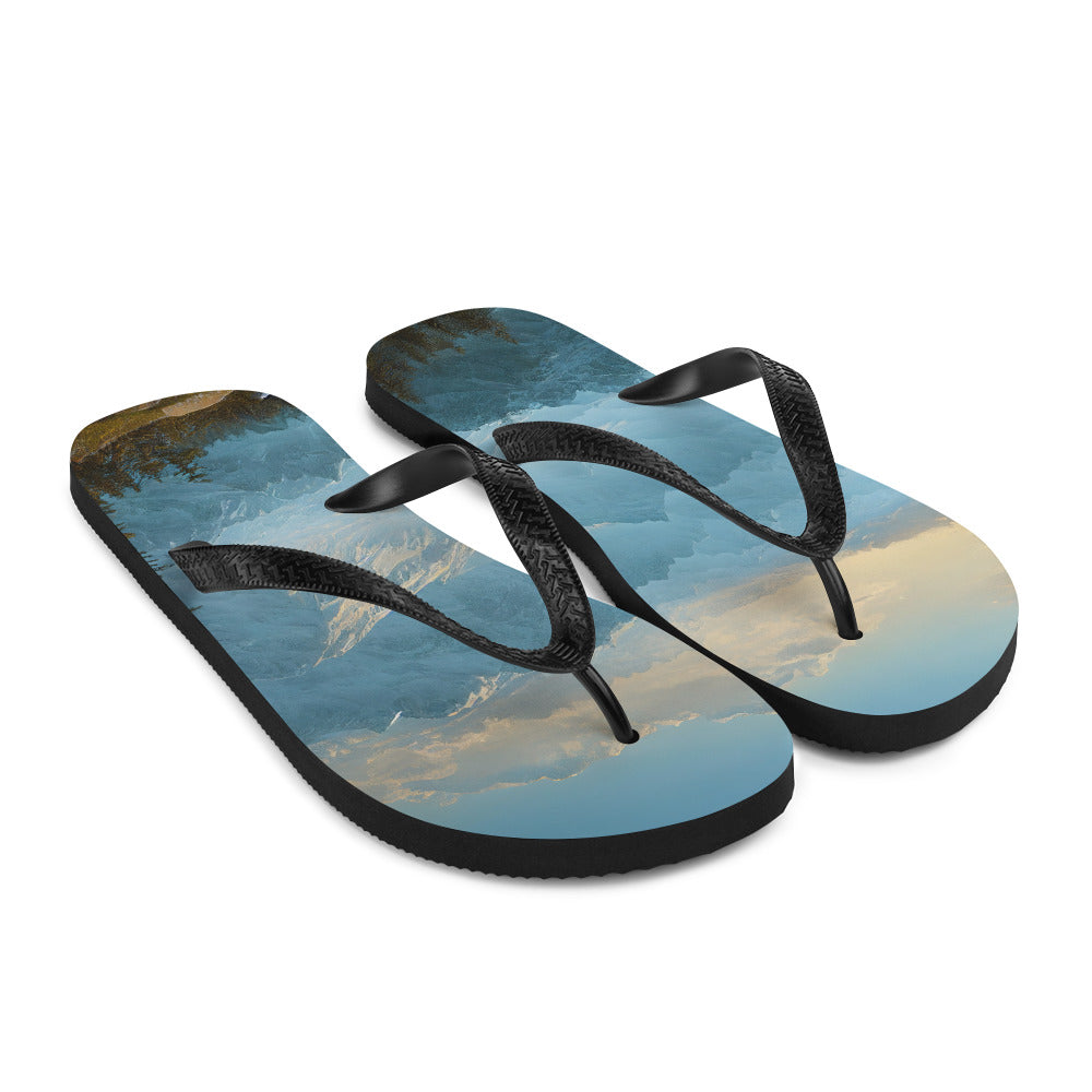 Schöne Berge mit Nebel bedeckt - Ölmalerei - Flip Flops berge xxx