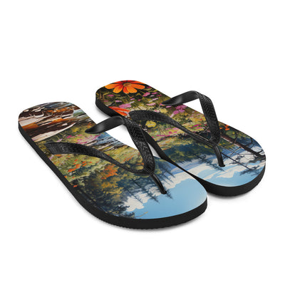 Berge, schöne Blumen und Bach im Wald - Flip Flops berge xxx