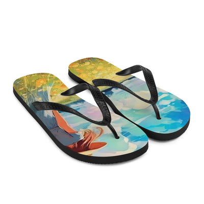 Dame mit Hut im Feld mit Blumen - Landschaftsmalerei - Flip Flops camping xxx