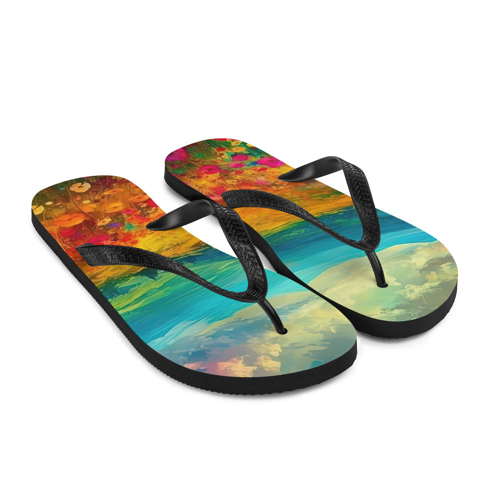 Berglandschaft und schöne farbige Blumen - Malerei - Flip Flops berge xxx