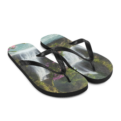 Wasserfall im Wald und Blumen - Schöne Malerei - Flip Flops camping xxx