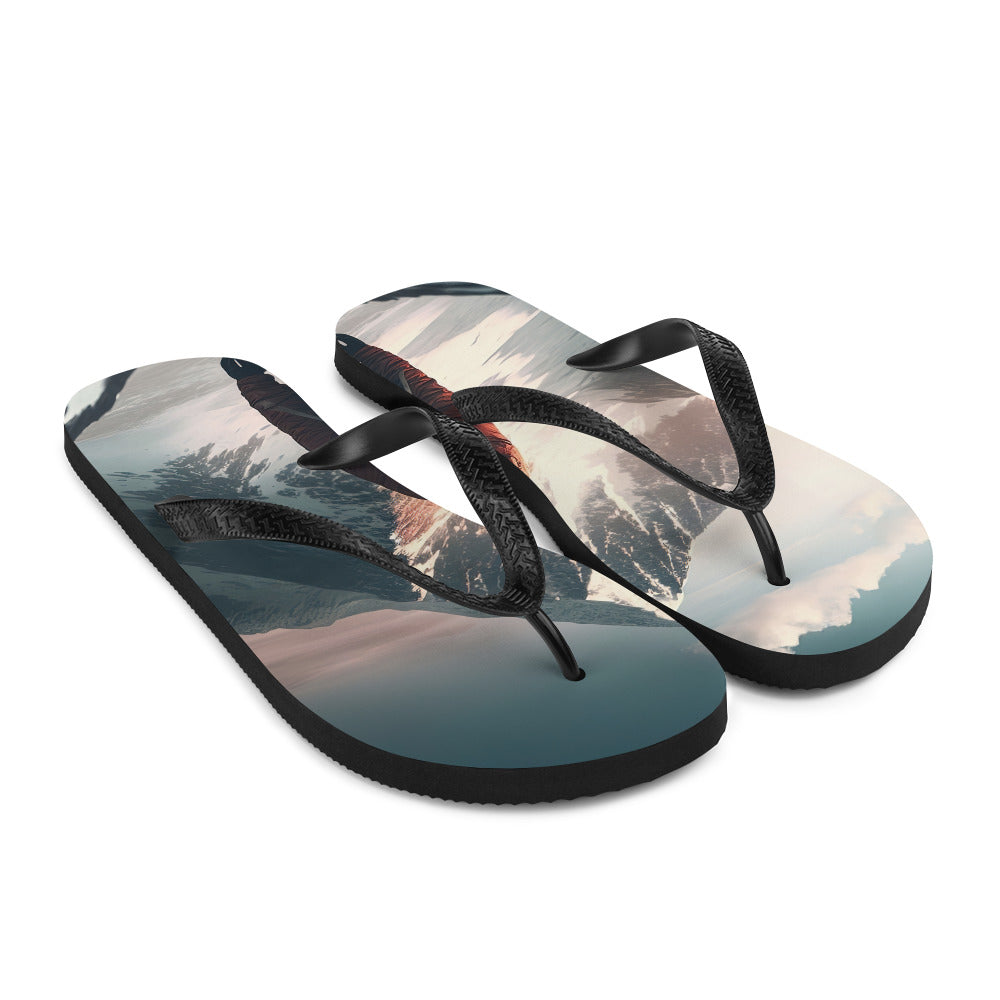 Wanderer von hinten vor einem Berg - Malerei - Flip Flops berge xxx