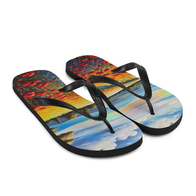 Feld mit roten Blumen und Berglandschaft - Landschaftsmalerei - Flip Flops berge xxx