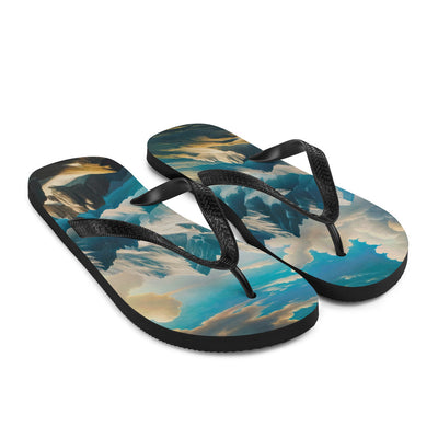 Ein Gemälde von Bergen, das eine epische Atmosphäre ausstrahlt. Kunst der Frührenaissance - Flip Flops berge xxx yyy zzz