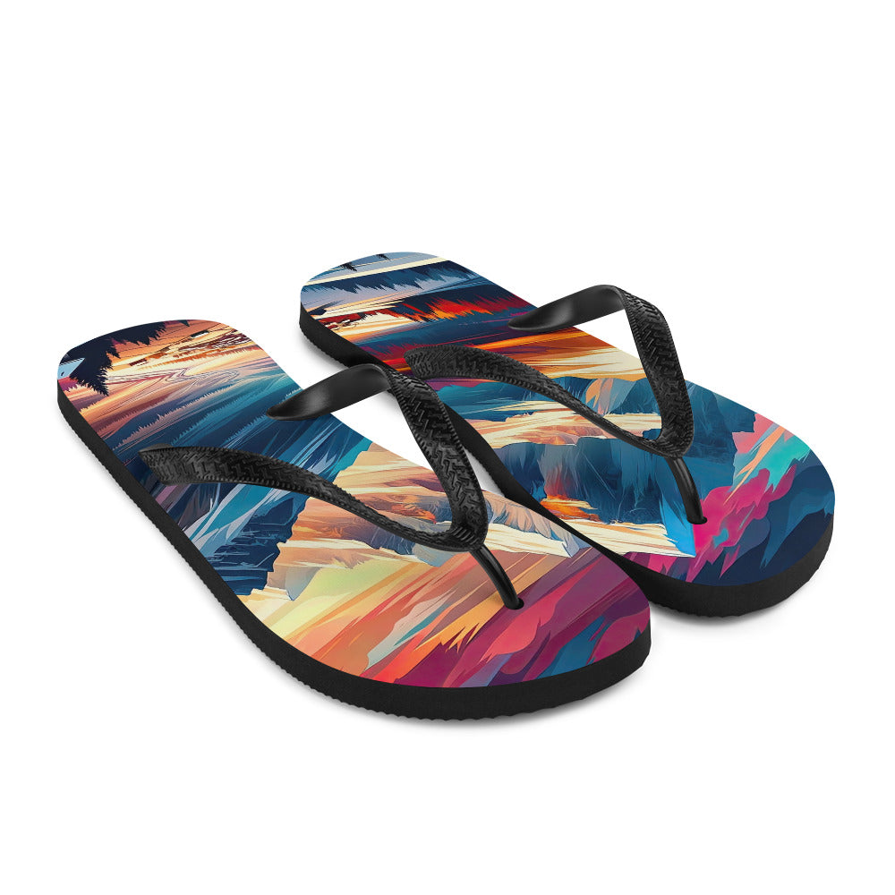 Moderne geometrische Alpen Kunst: Warmer Sonnenuntergangs Schein auf Schneegipfeln - Flip Flops berge xxx yyy zzz